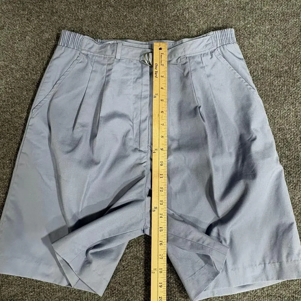 Lady La Mode Shorts Womens 14 Blue Pleated Chino Elastic Waist Buckle Casual